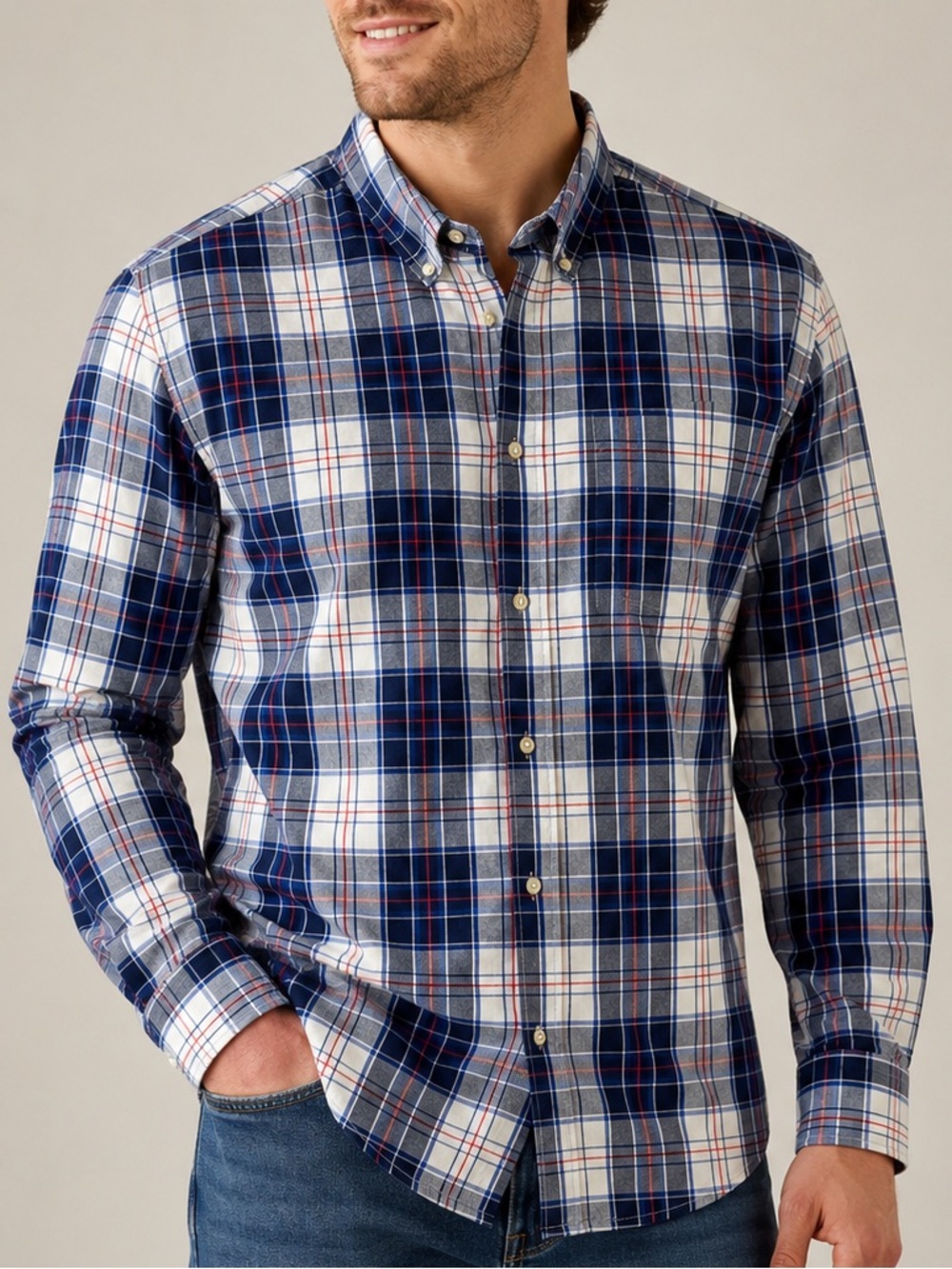 Tommy Hilfiger Men’s Large Navy White Plaid Button Down Shirt